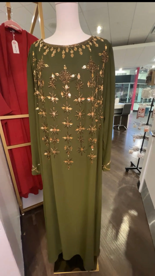 Closed Dubai abaya with gold embellishment