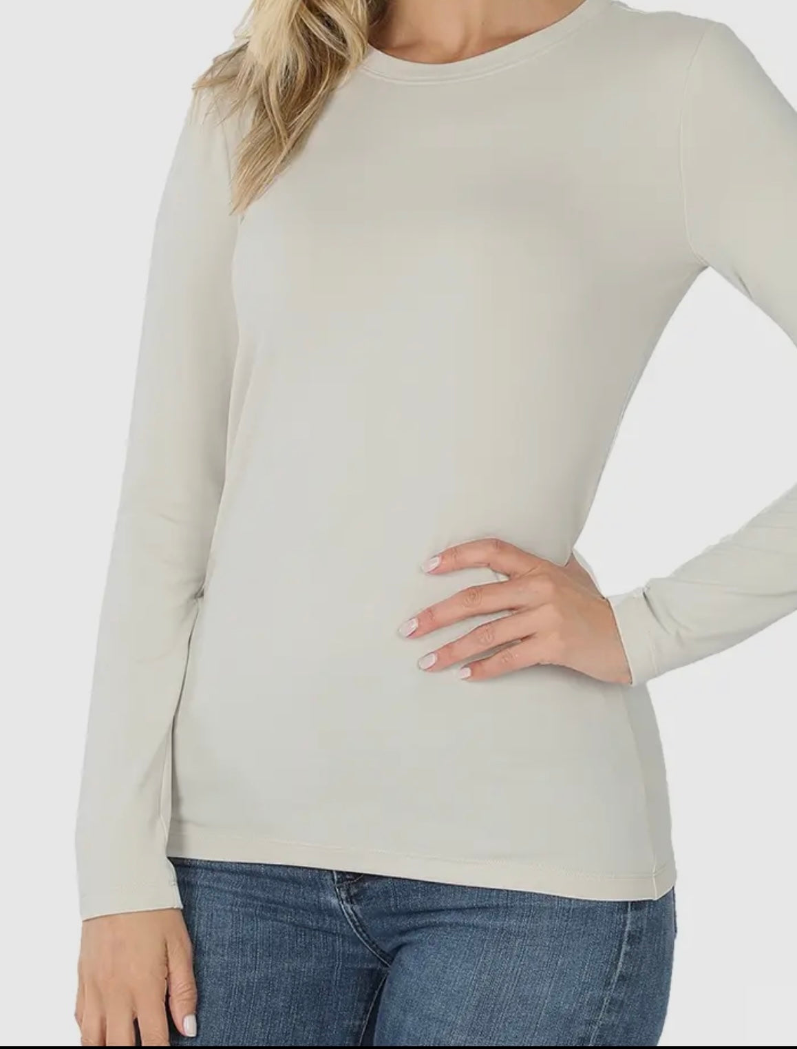 Brushed microfiber long sleeve round neck tee