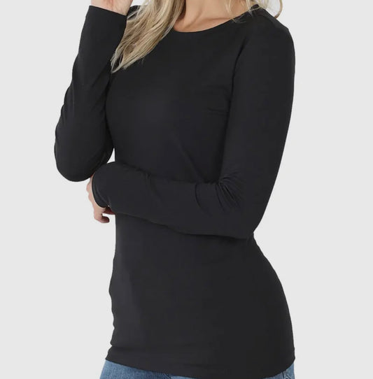 Brushed microfiber long sleeve round neck tee