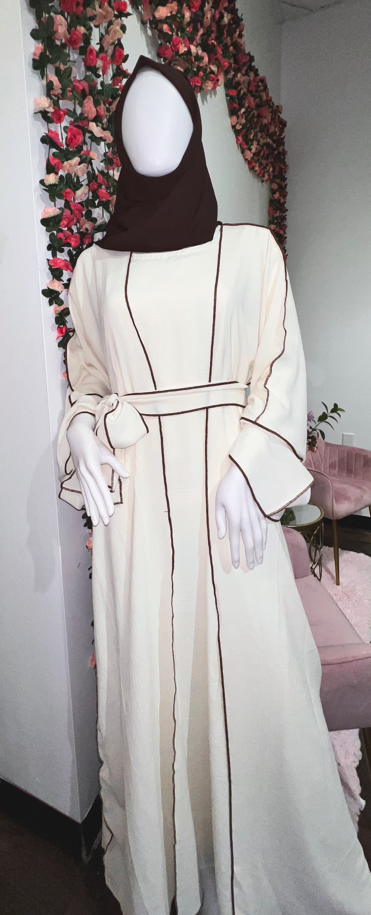 Cream Three piece abaya