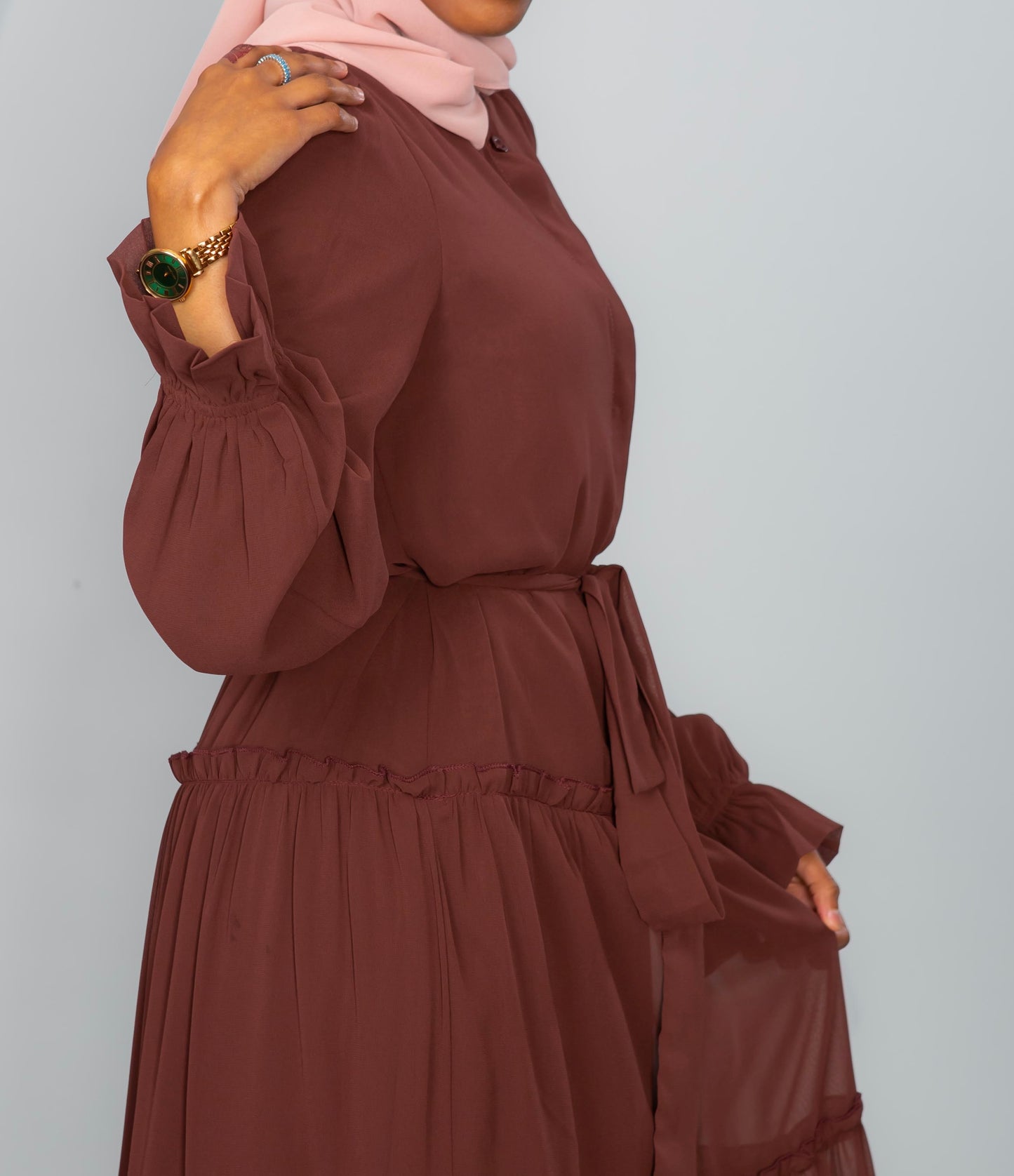 Brown layered Chiffon Dress