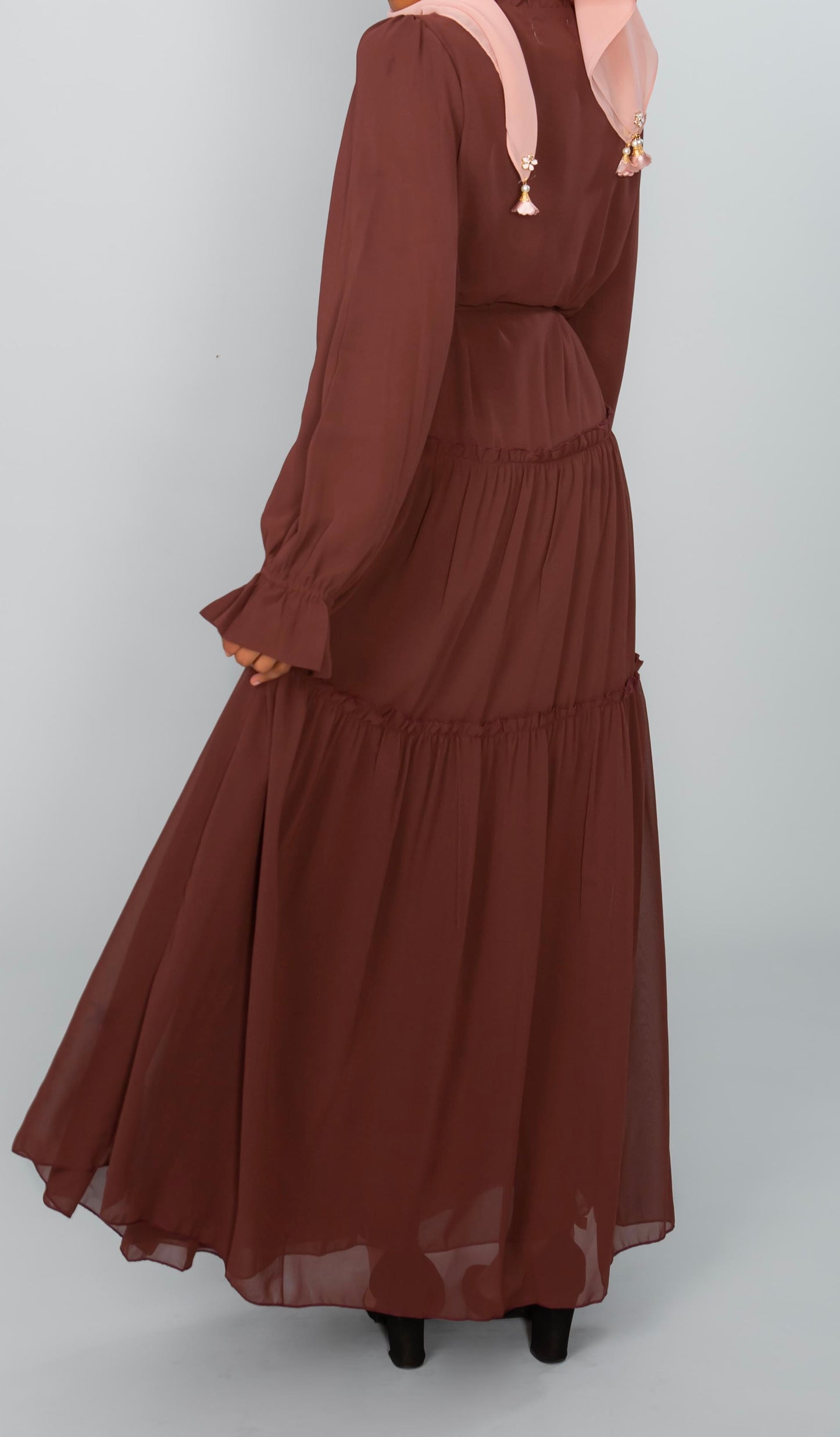 Brown layered Chiffon Dress