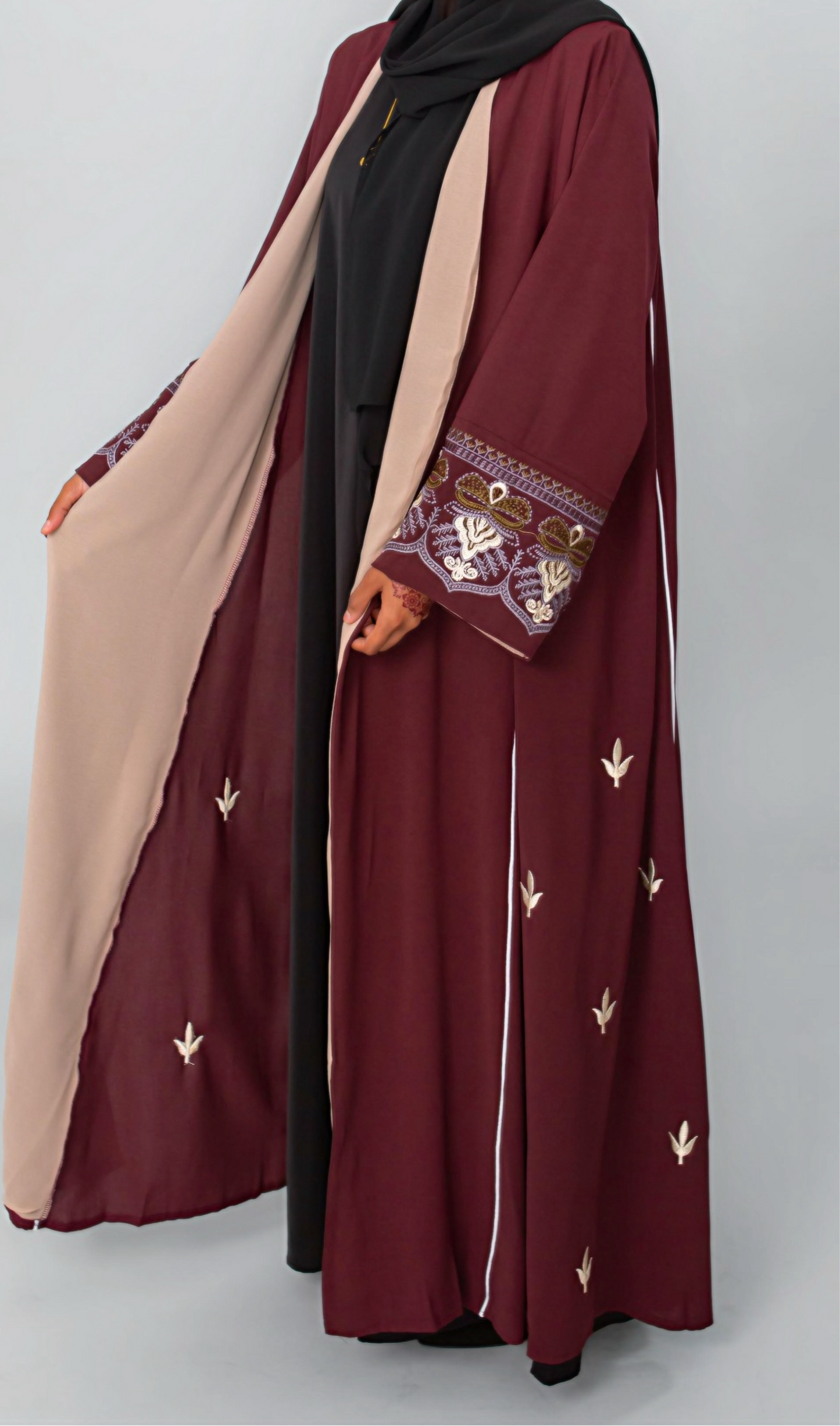 Front open embroidered abaya