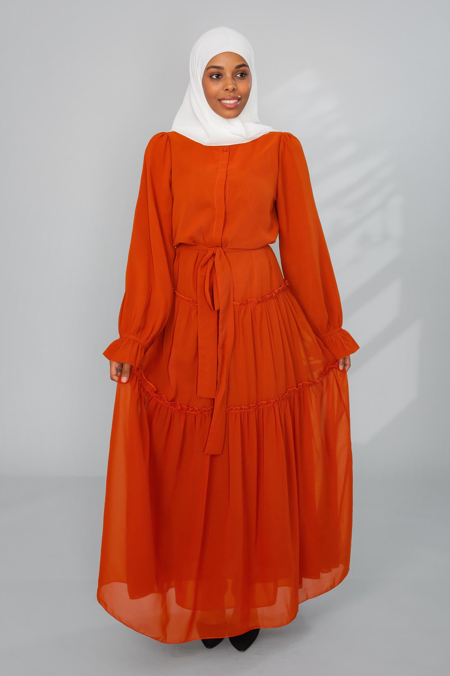 Orange layered Chiffon Dress