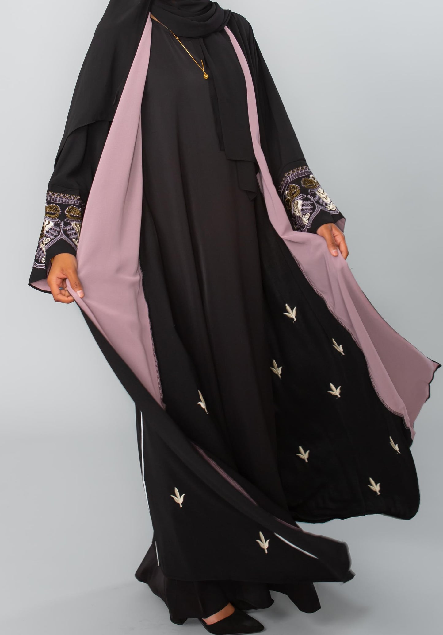 Front open embroidered abaya