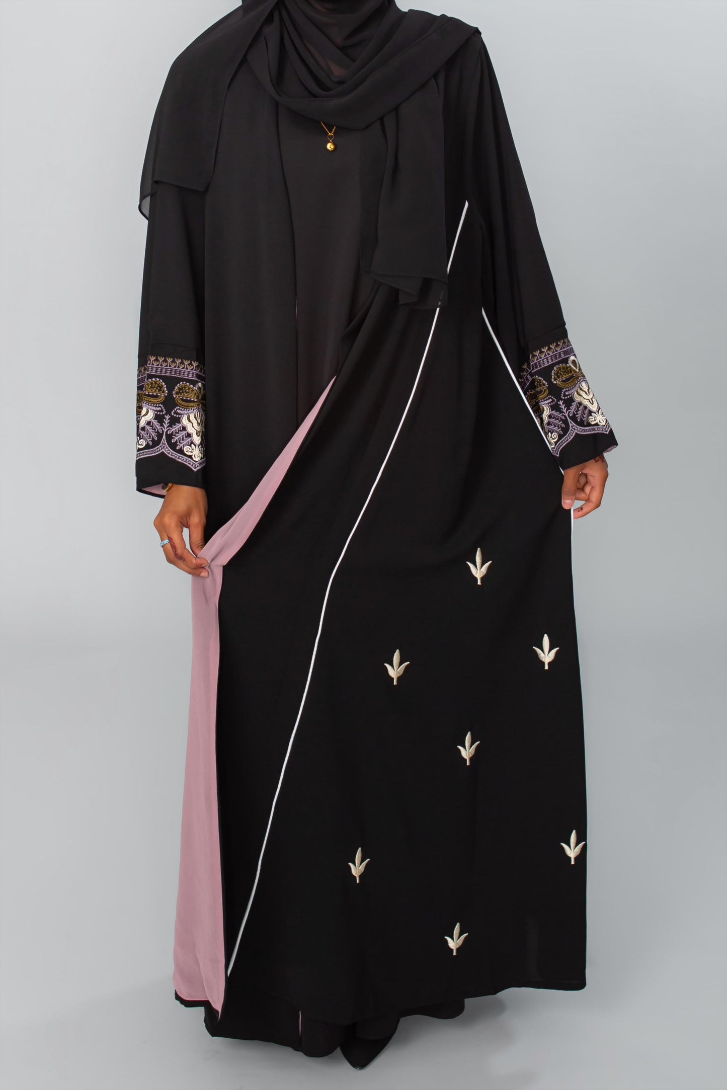 Front open embroidered abaya