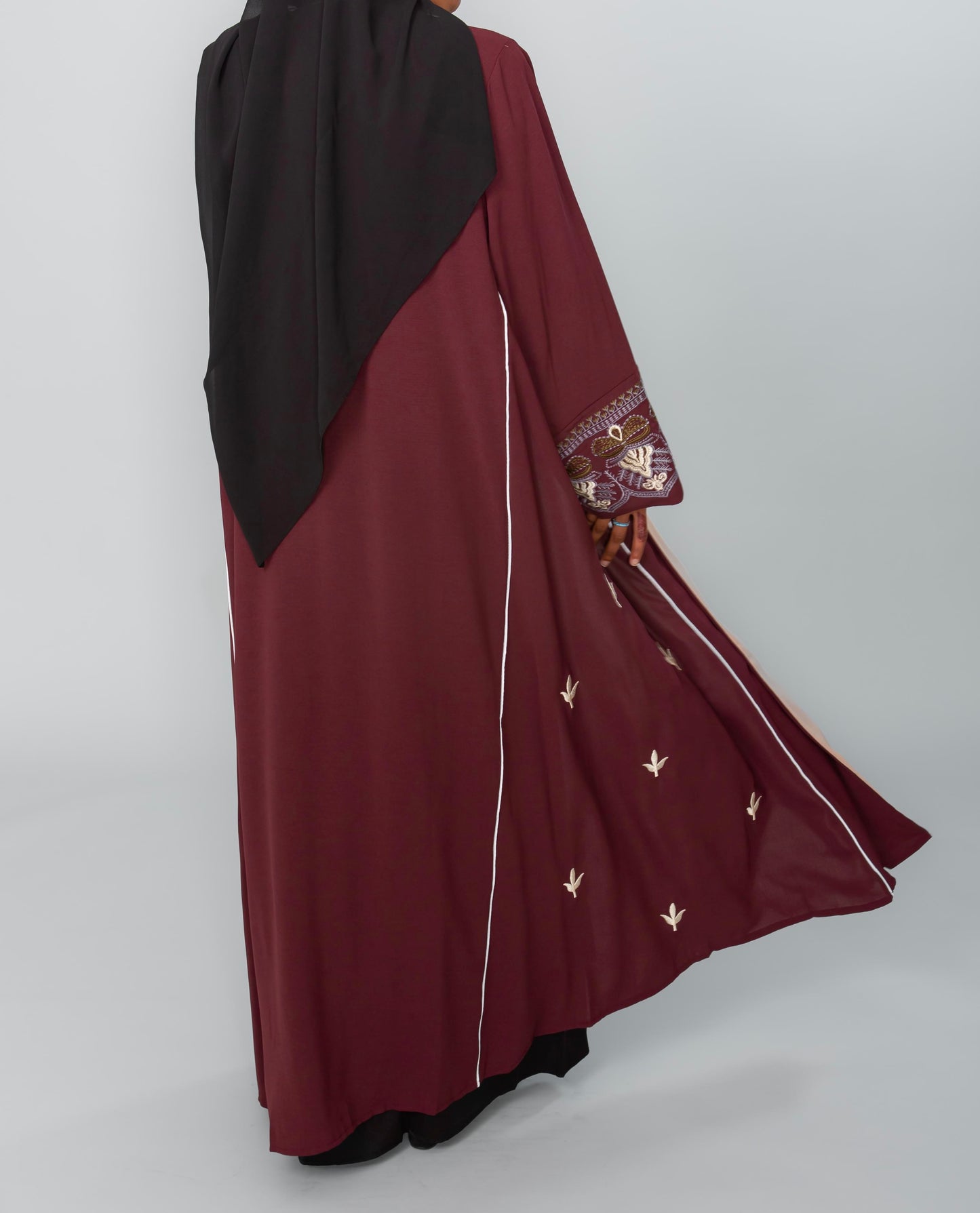 Front open embroidered abaya