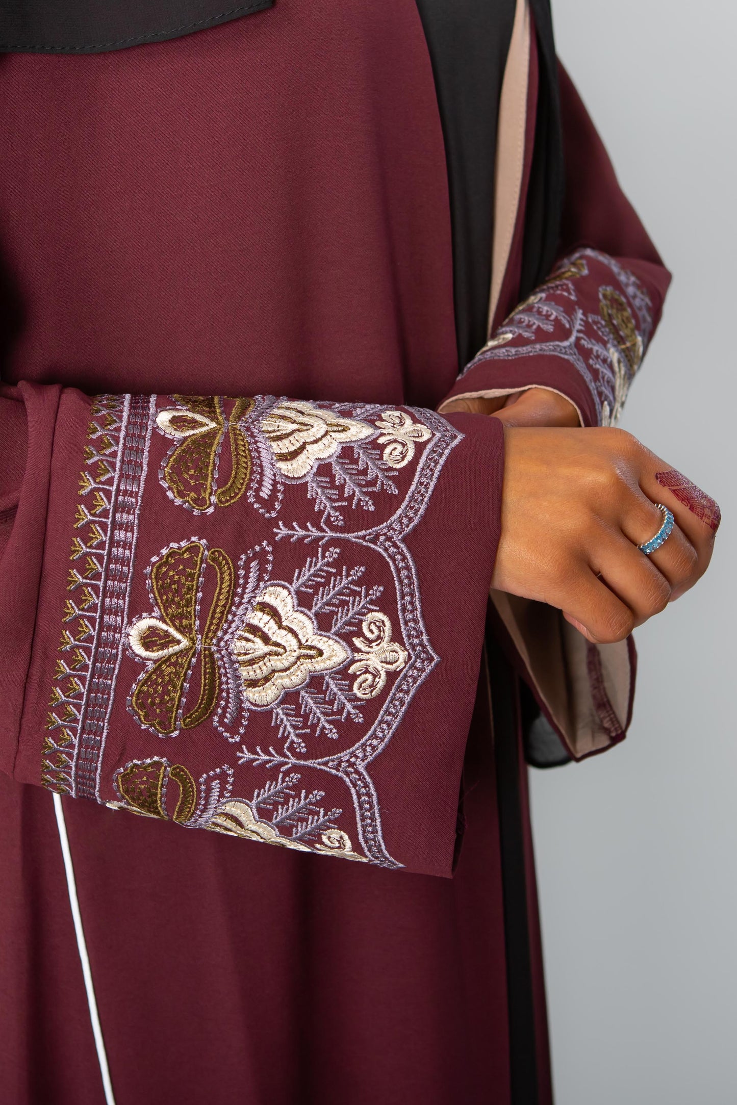 Front open embroidered abaya