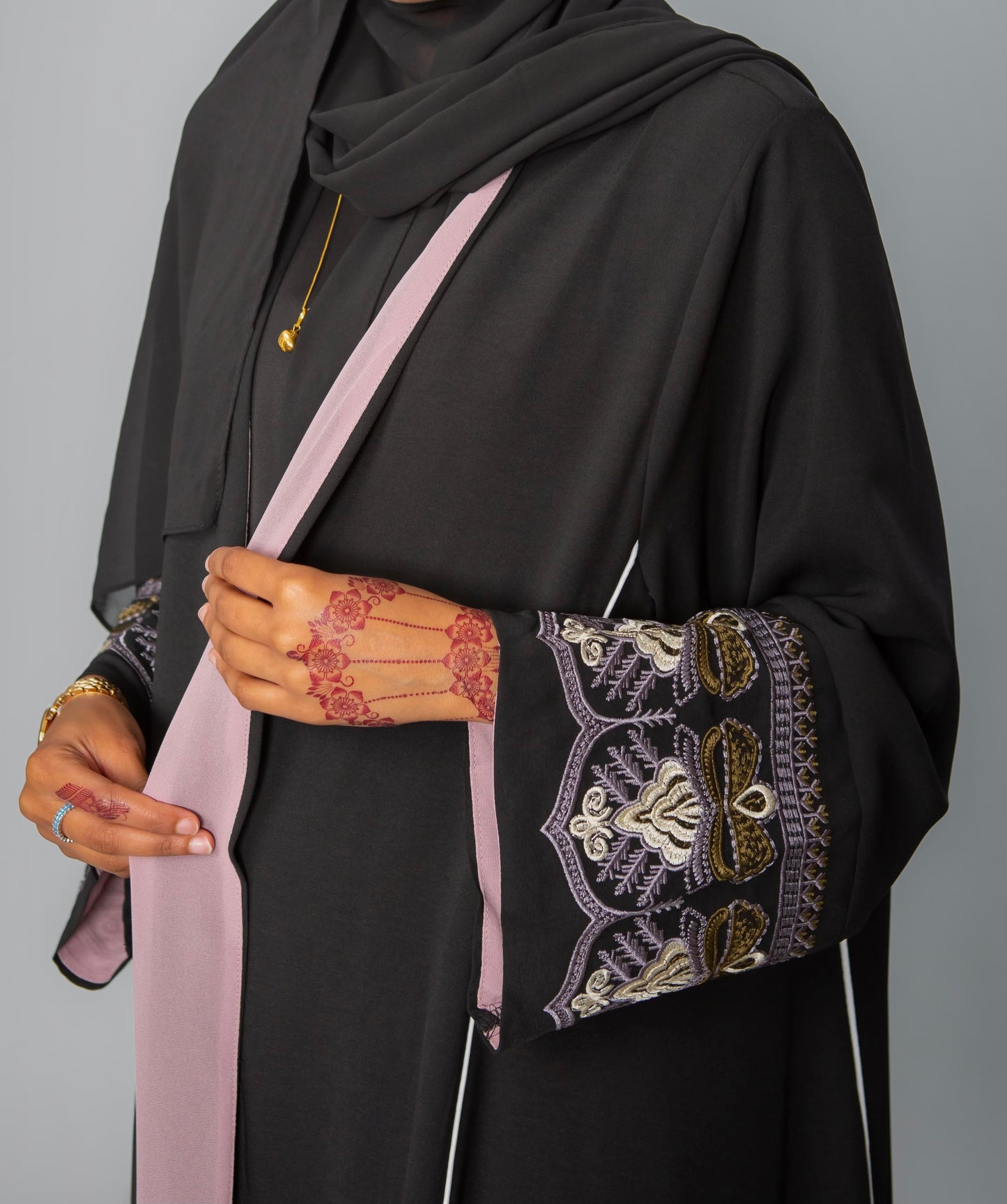 Front open embroidered abaya