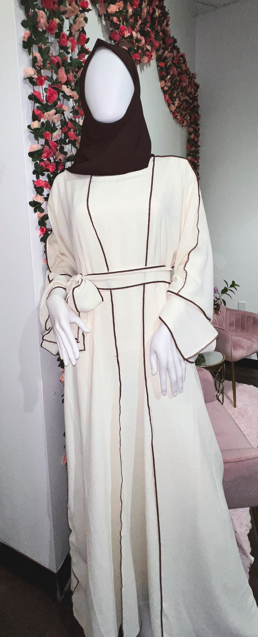 Cream Three piece abaya