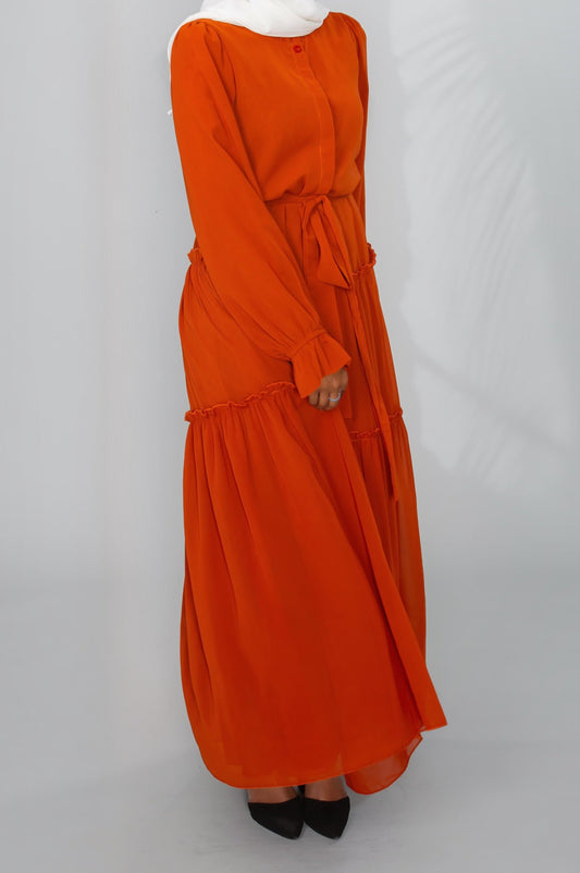 Orange layered Chiffon Dress