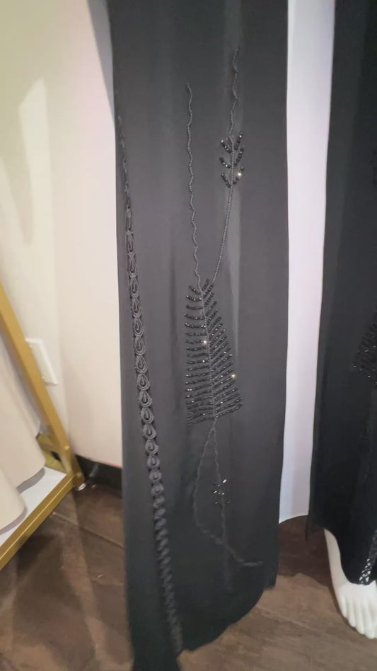 Black pearl lace abaya